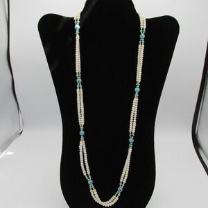 Danbury Mint Freshwater Pearls Turquoise Necklace 29 in long Double Strand Pearl